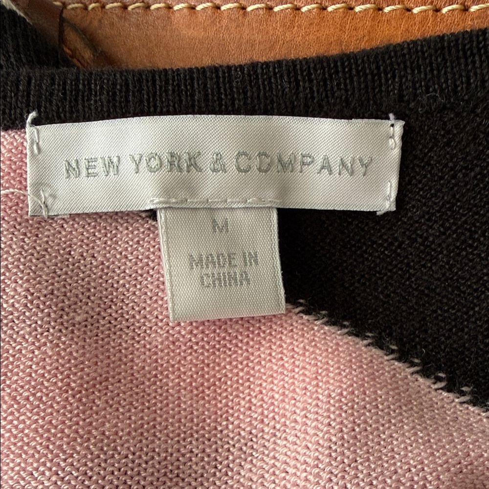 Pink Black Colorblock Stripe Knit Sweater Top Dolman Boatneck Soft Chic Medium - Picture 3 of 7